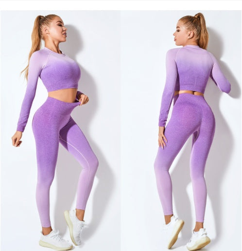 Long Sleeve Suit Women Seamless Gradient Fitness Wear