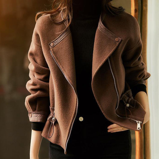 Drawstring Waist-Tight Woolen Jacket