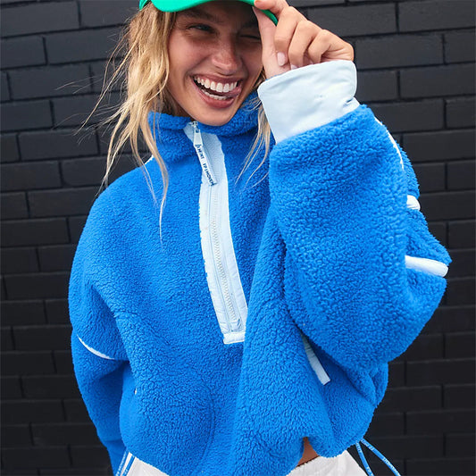 Half Zipper Lamb Wool Sweatshirt Jacket